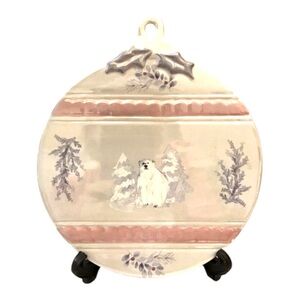 Pfaltzgraff Winter Frost Polar Bear Cheese Tray w/ Slicer | Christmas Stoneware